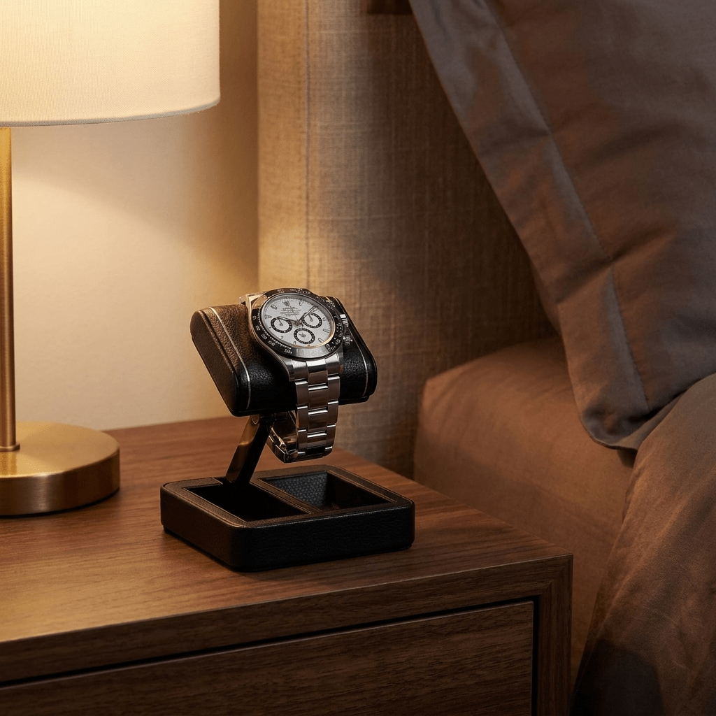Wolf 1834 british-racing horlogestandaard Saphire Black lifestyle-nachtkastje