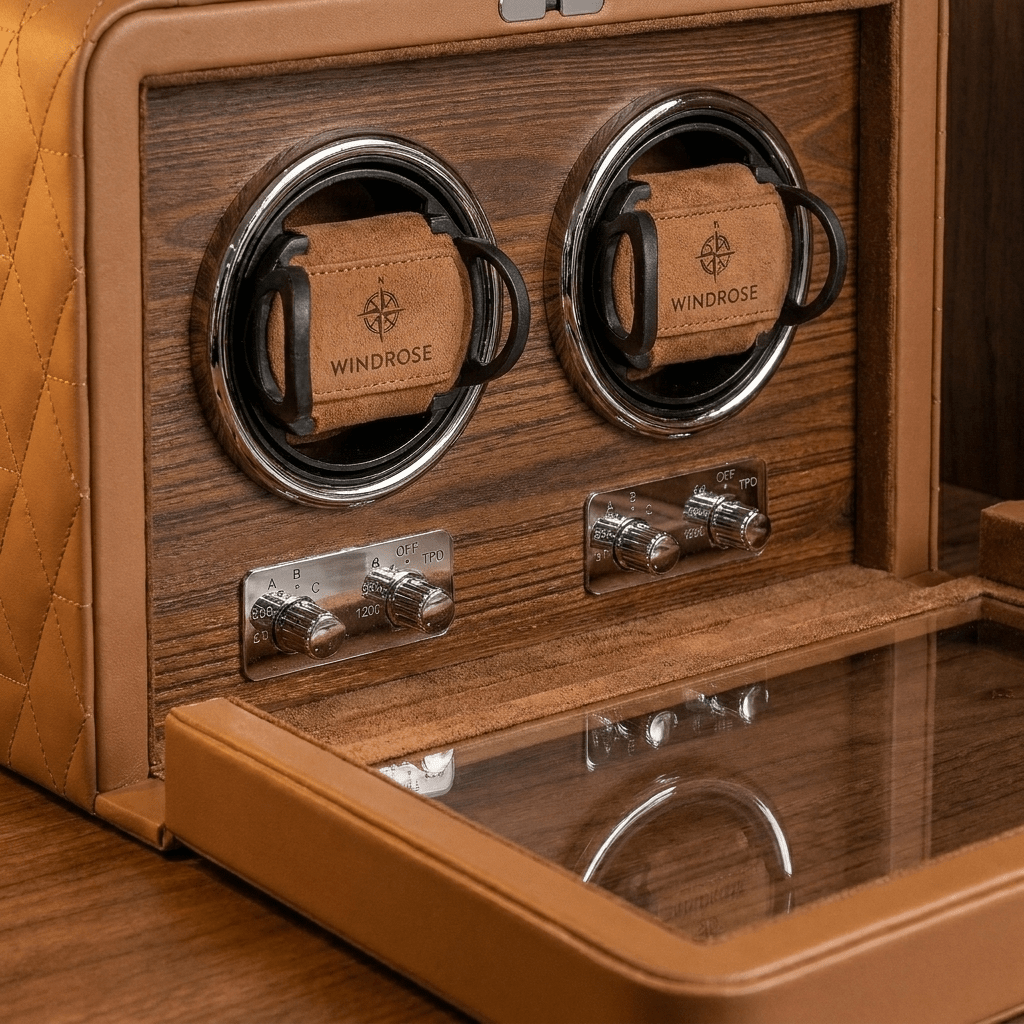 Windrose Noblesse 2 horloges Camel - detail winders