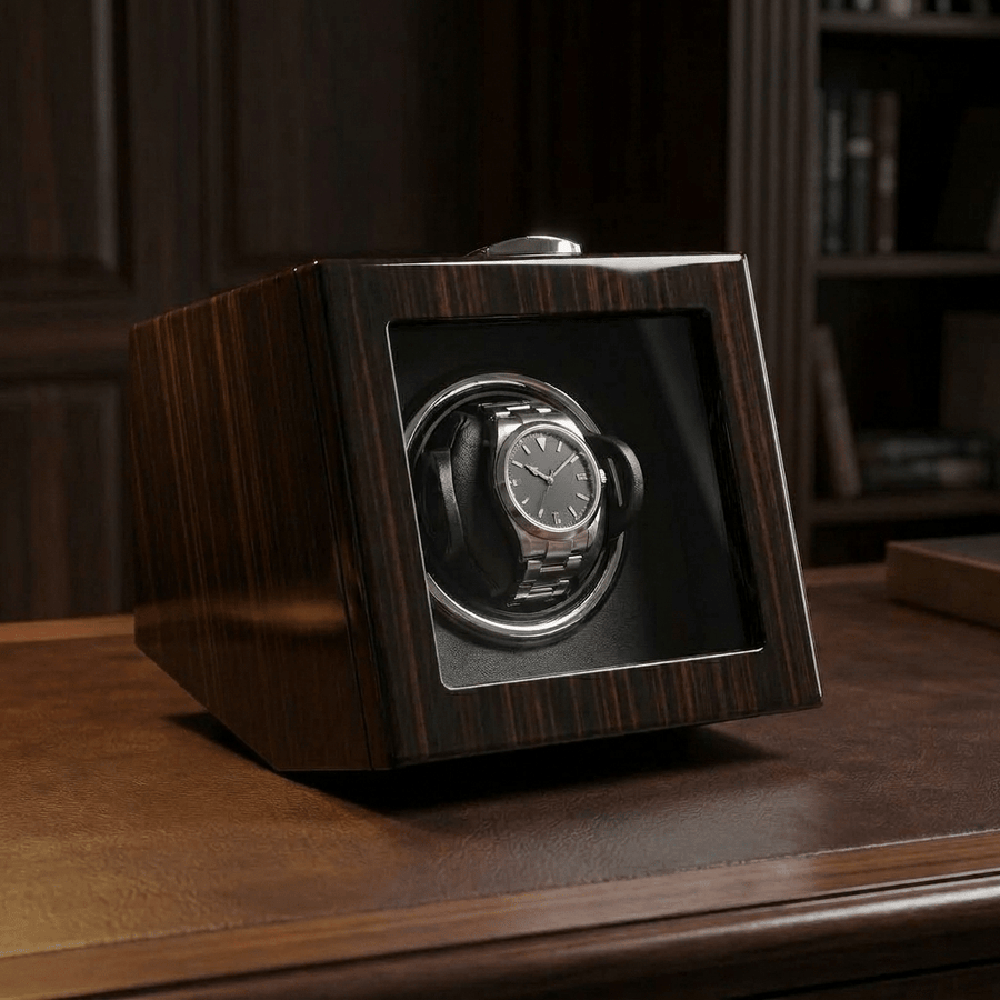 Ashford & Rye Ebony hout 1 horloge - donkere studeerkamer