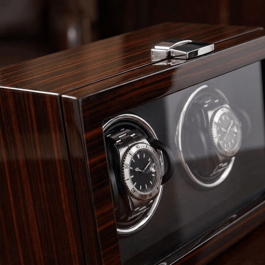 Ashford & Rye Ebony hout 2 horloges - detail zijaanzicht