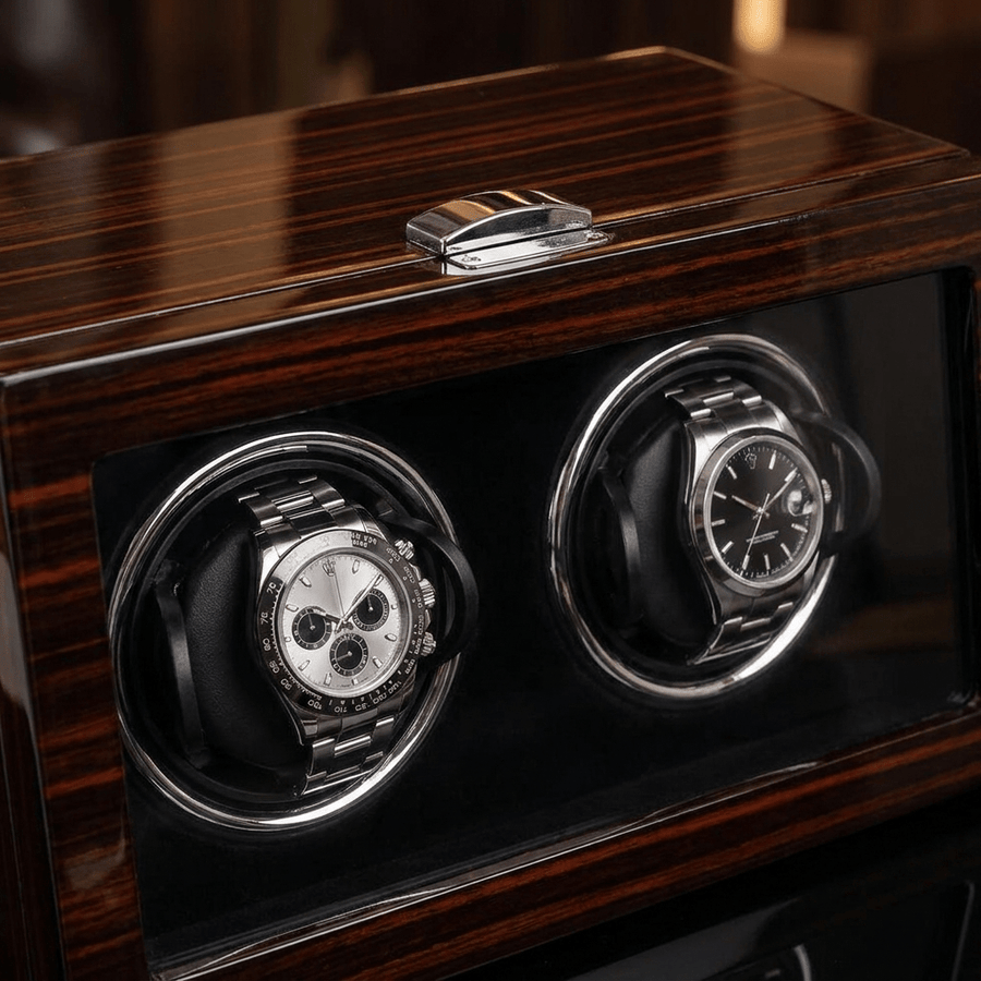 Ashford & Rye Ebony hout 2 horloges - detail