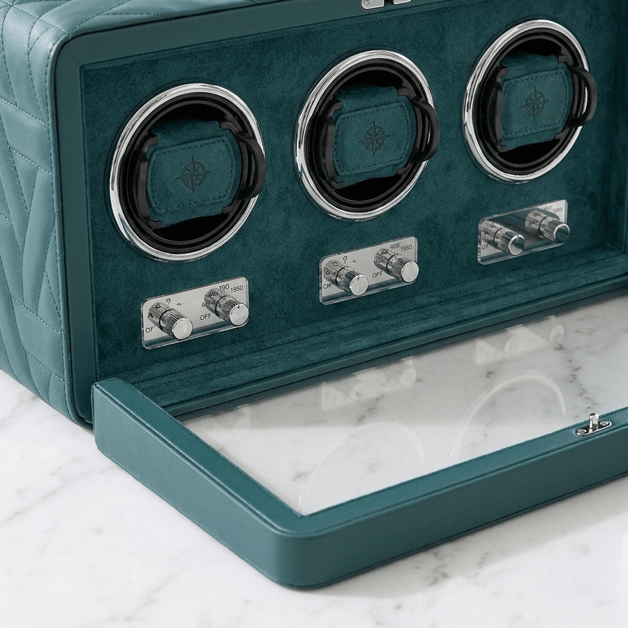 Windrose Noblesse 3 horloges Petrol - detail winders