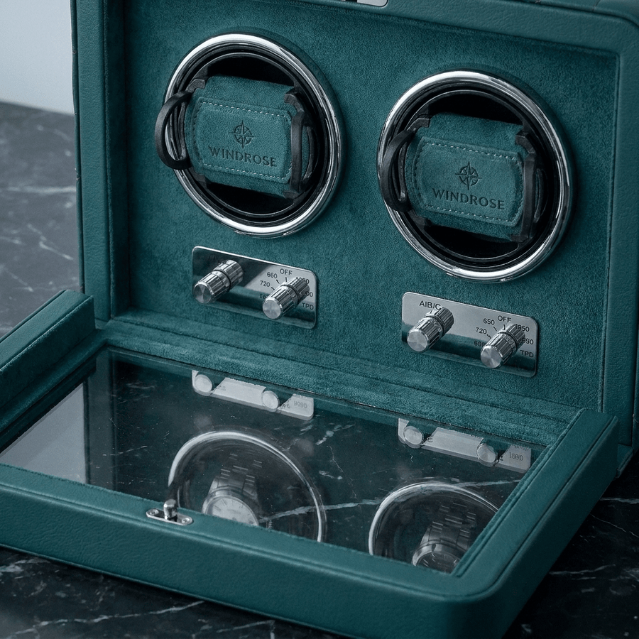 Windrose Noblesse 2 horloges Petrol - detail winders