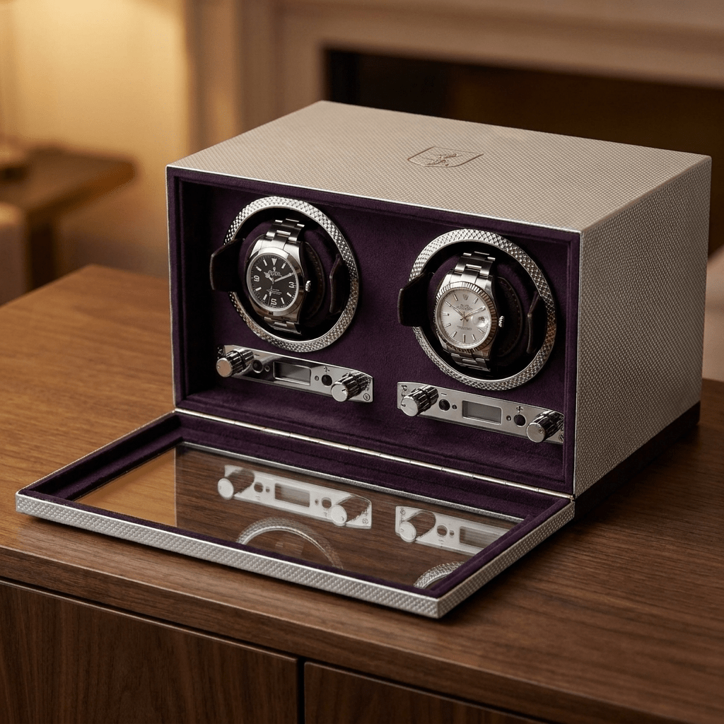 Wolf 1834 Silver watch winder 2 horloges - lifestyle dressoir