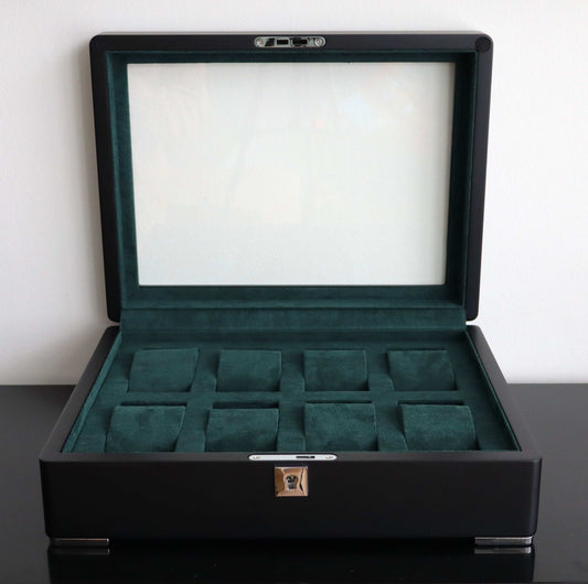 Horlogedoos Zwart Hout met Suede 8 Horloges - Horlogerieshop.nl