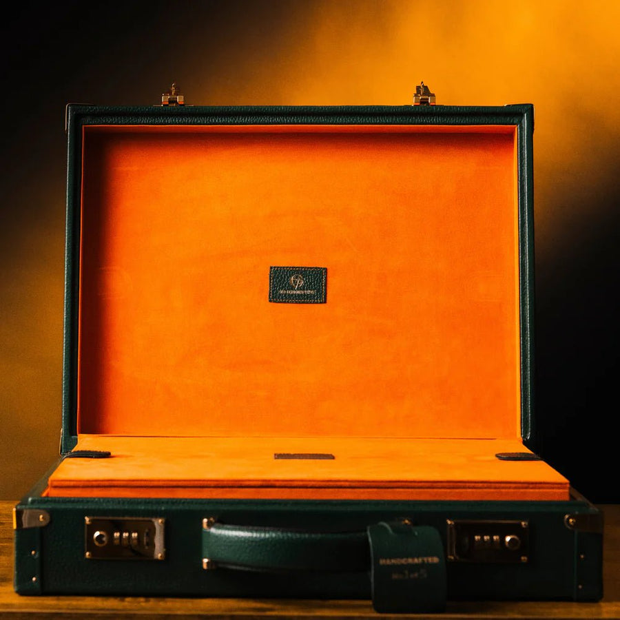 Horlogedoos Groen kalfsleder/Oranje Suede 15 horloges Old Fashioned Luxury - Horlogerieshop.nl