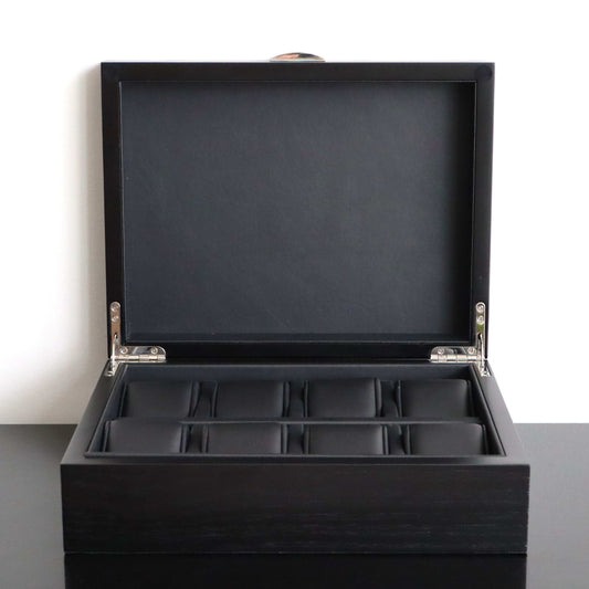 Horlogedoos Zwart Panga hout 8 Horloges