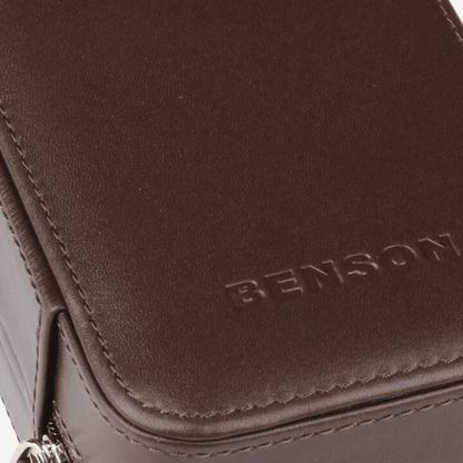 Benson Horloge etui Black Series 2 Horloges Donkerbruin - detail leer en stiksel