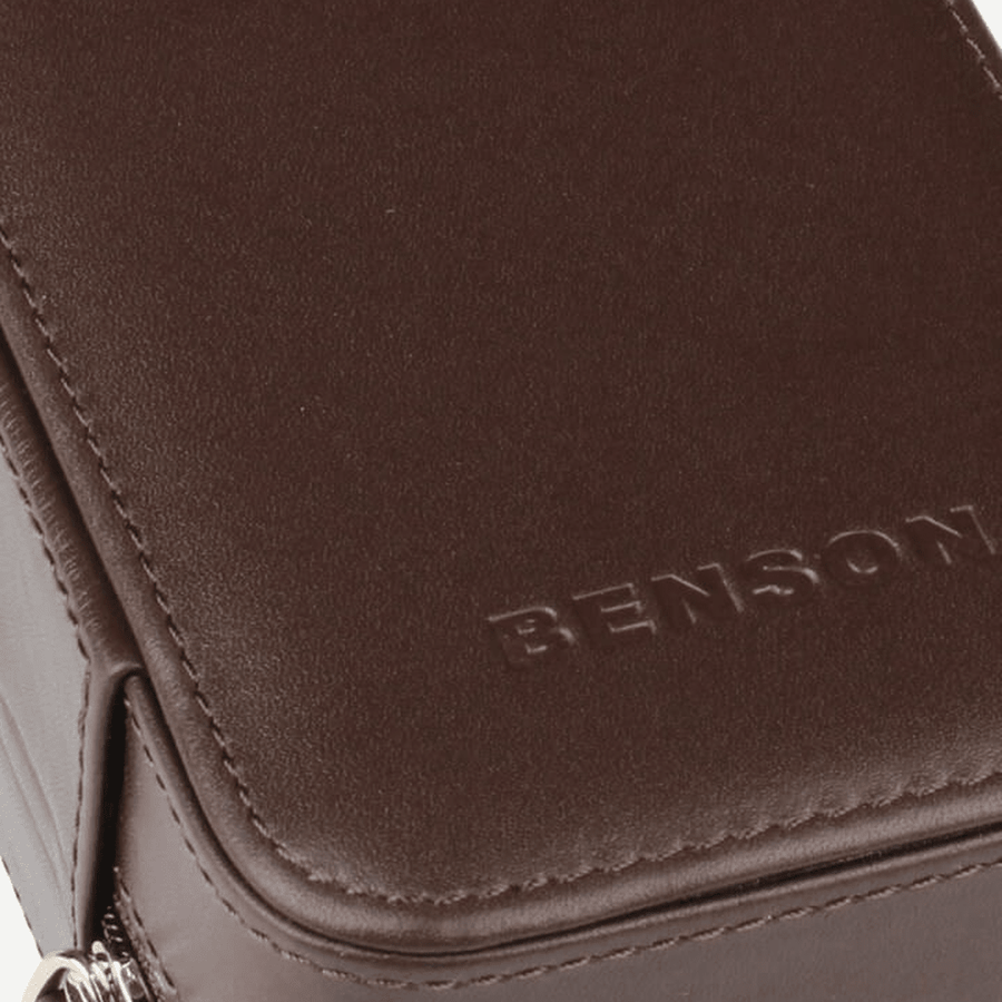 Benson Horloge etui Black Series 2 Horloges Donkerbruin - detail leer en stiksel