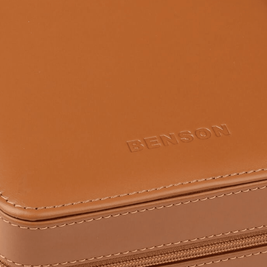 Benson Horloge etui Black Series 4 Horloges Camel - detail leer en stiksel