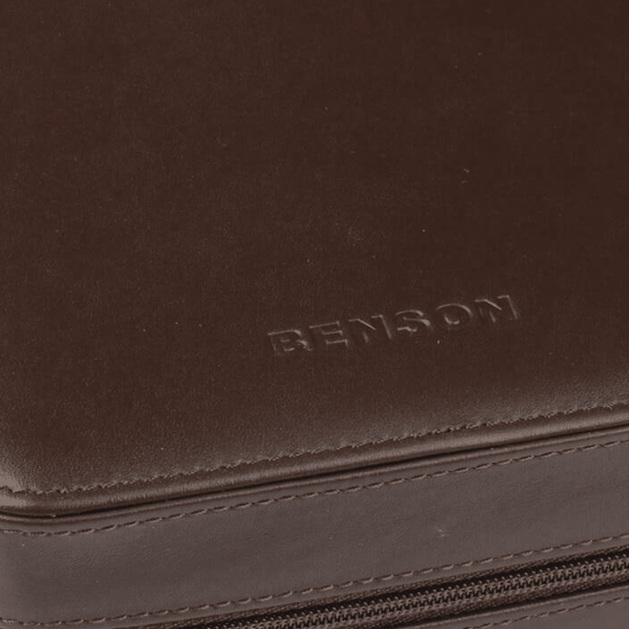 Benson Horloge etui Black Series 4 Horloges Donkerbruin - detail leer en stiksel