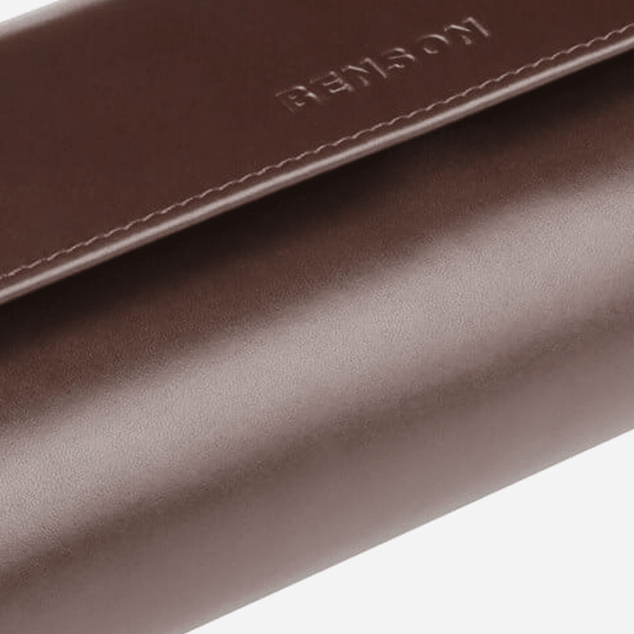 Benson Horlogerol Black Series 3 Horloges Donkerbruin - detail leer en stiksel