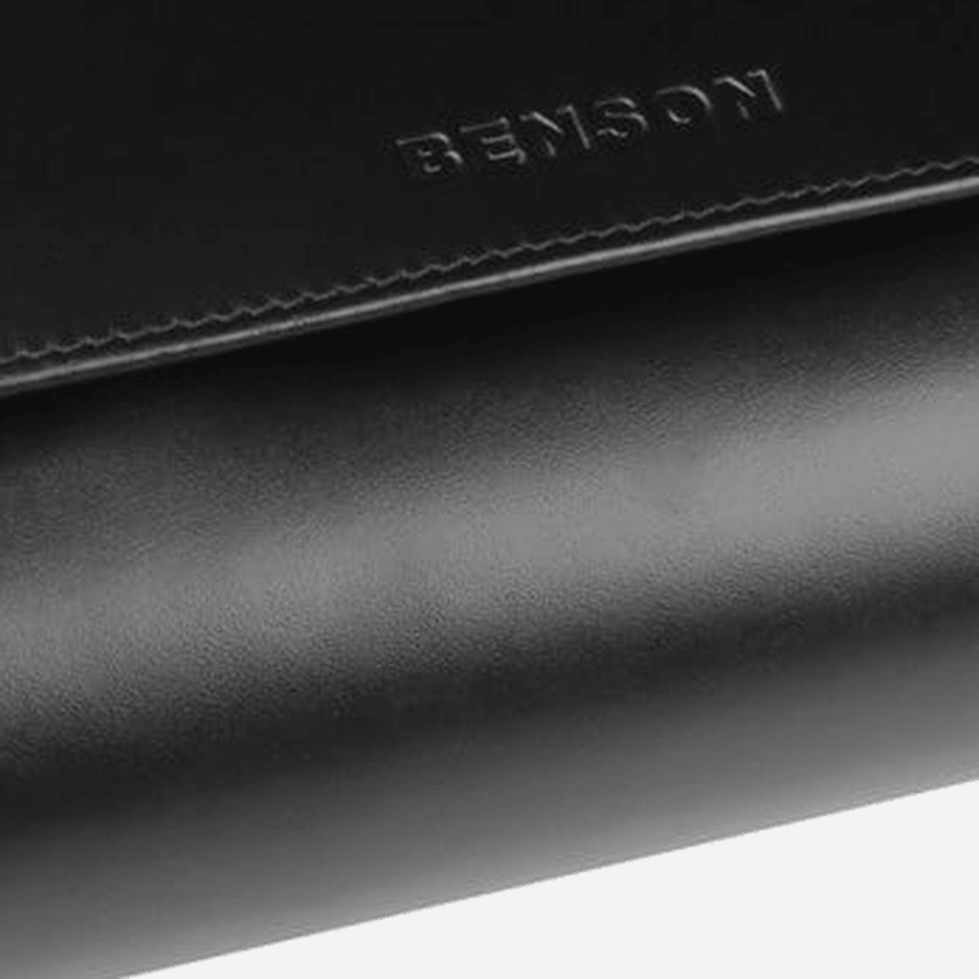 Benson Horlogerol Black Series 4 Horloges Zwart - detail leer en stiksel