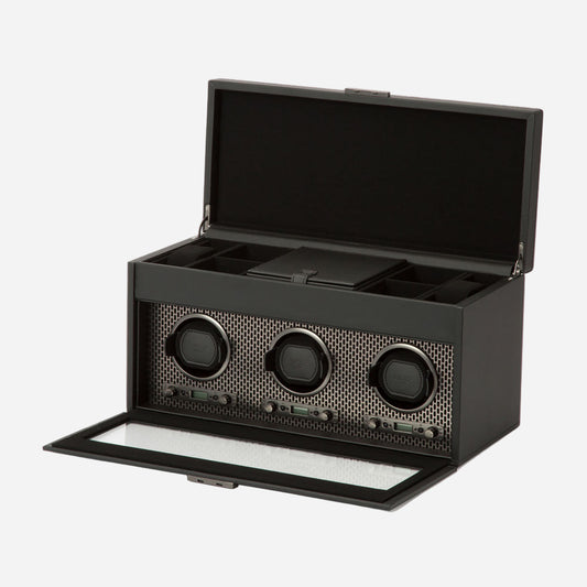 Watch winder met lade Axis 3 horloges Wolf 1834 - Horlogerieshop.nl