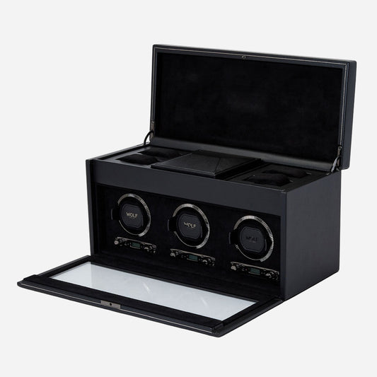 Watch winder met lade British Racing 3 horloges Wolf 1834 - Horlogerieshop.nl