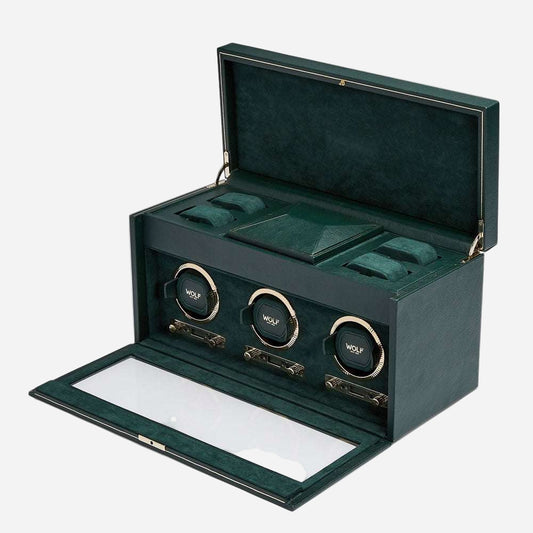 Watch winder met lade British Racing 3 horloges Wolf 1834 - Horlogerieshop.nl
