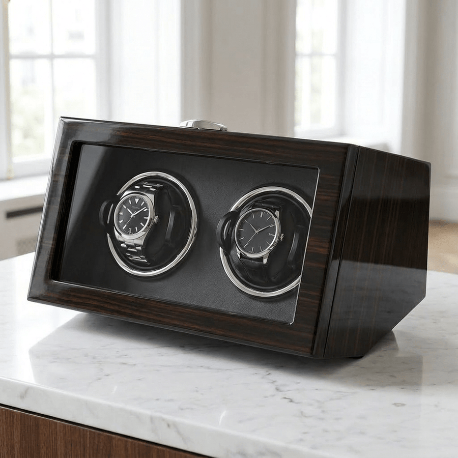 Ashford & Rye Ebony hout 2 horloges - wit marmer (donkerder hout)