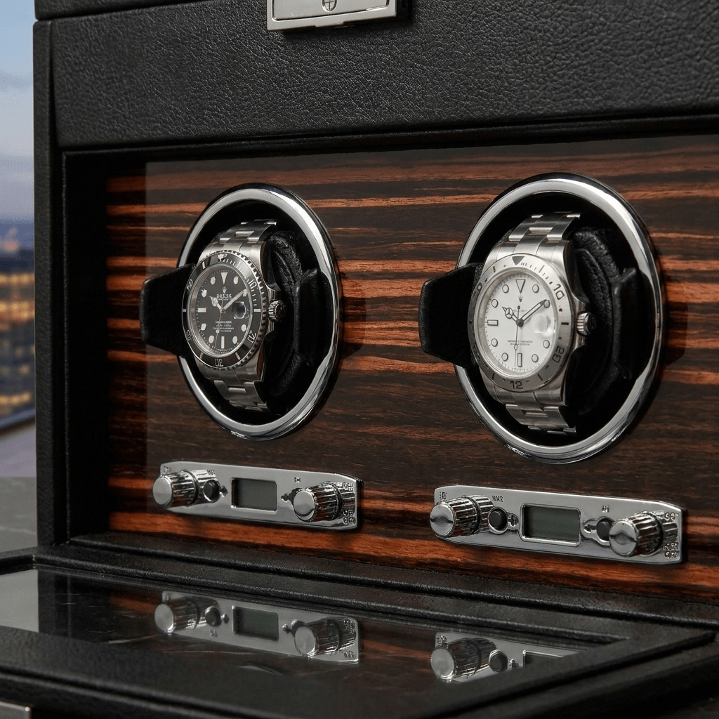 Wolf 1834 Roadster watch winder 2 horloges - detail openingen