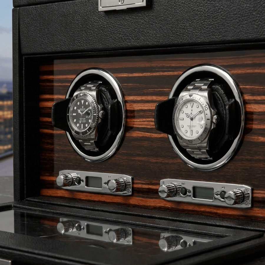 Wolf 1834 Roadster watch winder 2 horloges - detail openingen