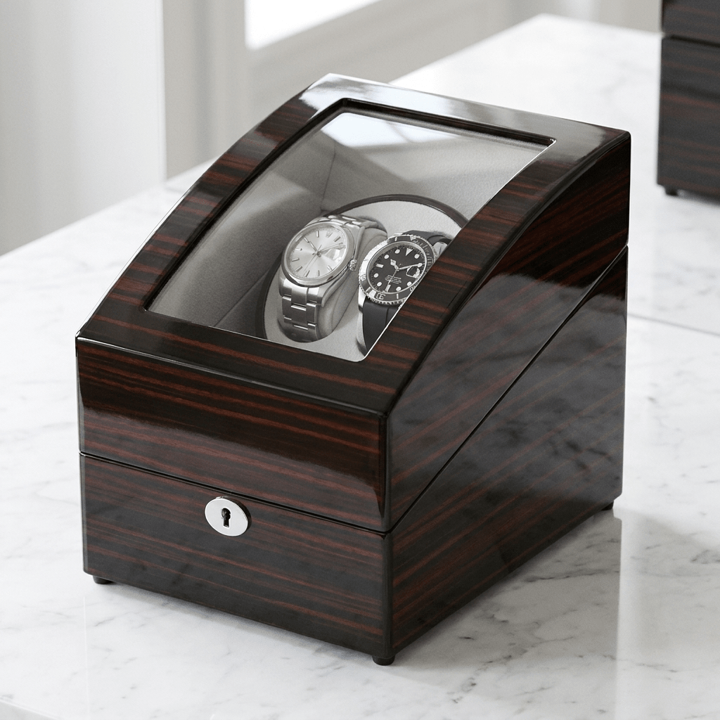 Ashford & Rye watch winder Ebony hout - wit marmer