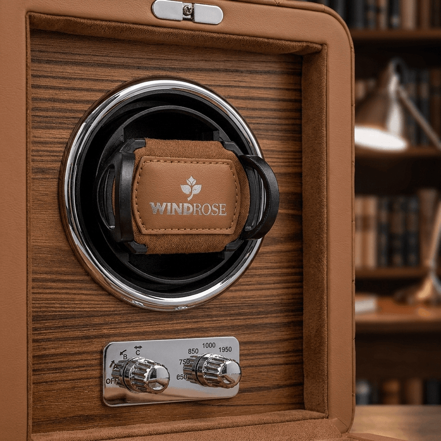 Windrose Noblesse 1 horloge Camel - detail winder