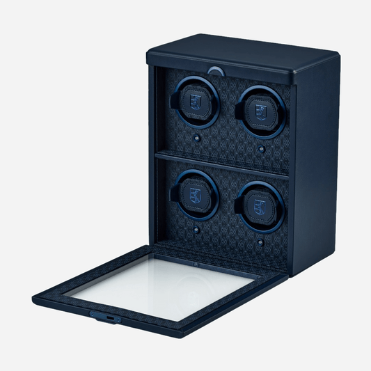 Wolf 1834 Earth watch winder 4 horloges Midnight Blue geopende glazen deksel