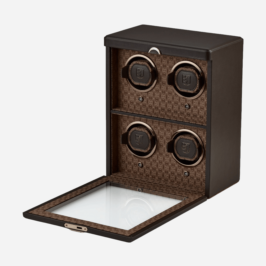 Wolf 1834 Earth watch winder 4 horloges Coffee geopende glazen deksel