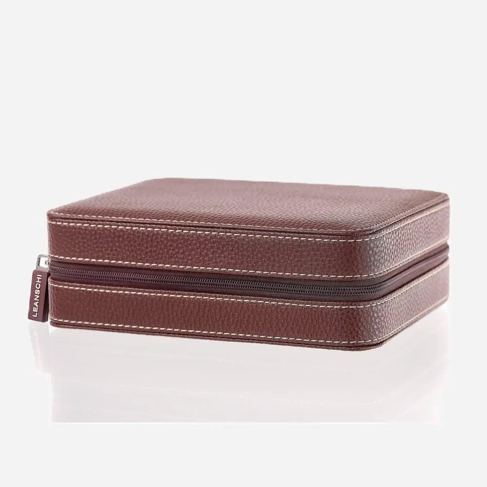 Horloge etui Donkerbruin leder 4 Horloges Leanschi - Horlogedoos - Horlogerieshop.nl