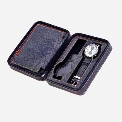 Horloge etui Zwart leder 4 Horloges Leanschi - Horlogedoos - Horlogerieshop.nl