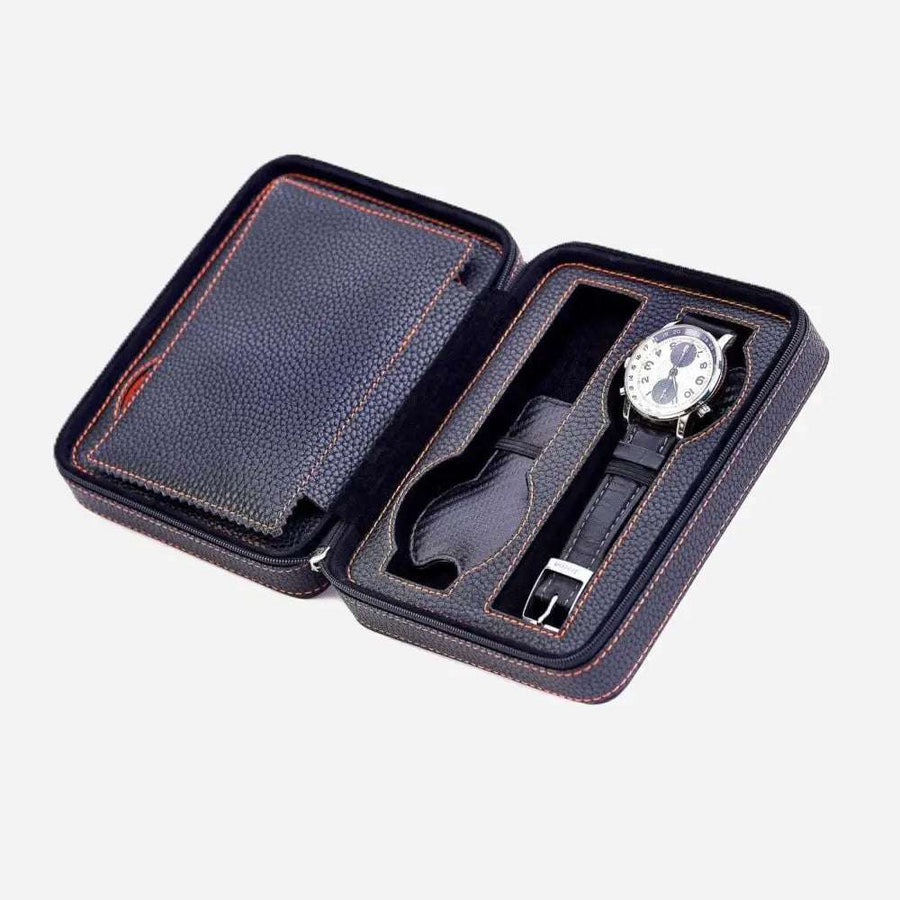 Horloge etui Zwart leder 4 Horloges Leanschi - Horlogedoos - Horlogerieshop.nl