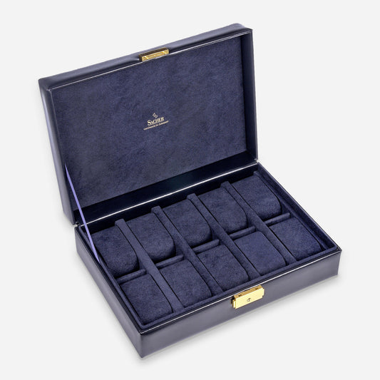 Horlogedoos Acuro 10 Horloges Sacher in navy, open schuin