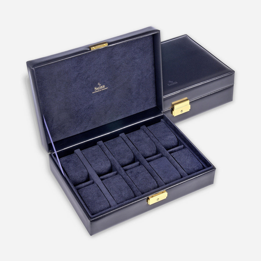 Horlogedoos Acuro 10 Horloges Sacher in navy, open en gesloten
