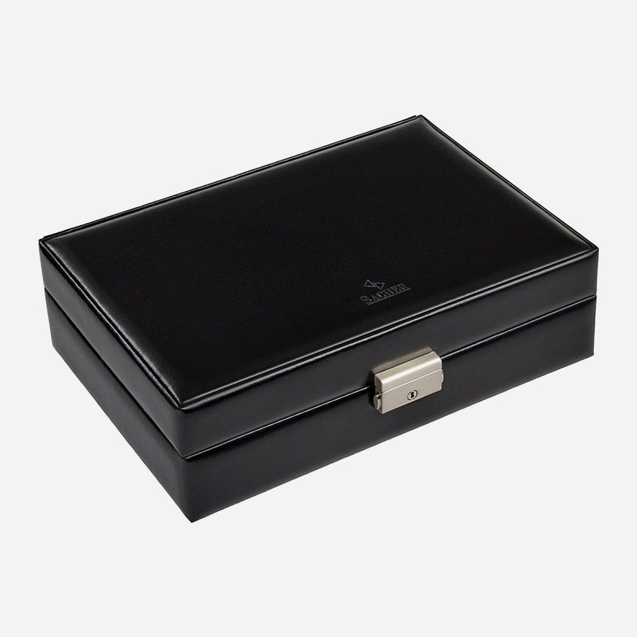 Sacher Black Exclusive horlogedoos voor 10 horloges in zwart leer, gesloten met slot