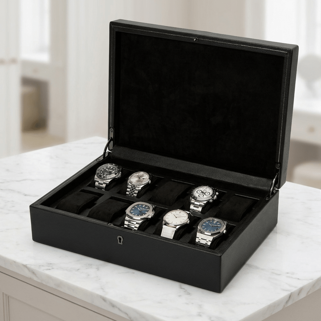 Wolf 1834 British Racing horlogedoos 10 horloges Saphire Black - open met horloges