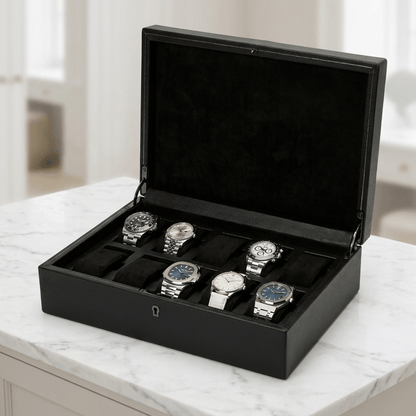 Wolf 1834 British Racing horlogedoos 10 horloges Saphire Black - open met horloges