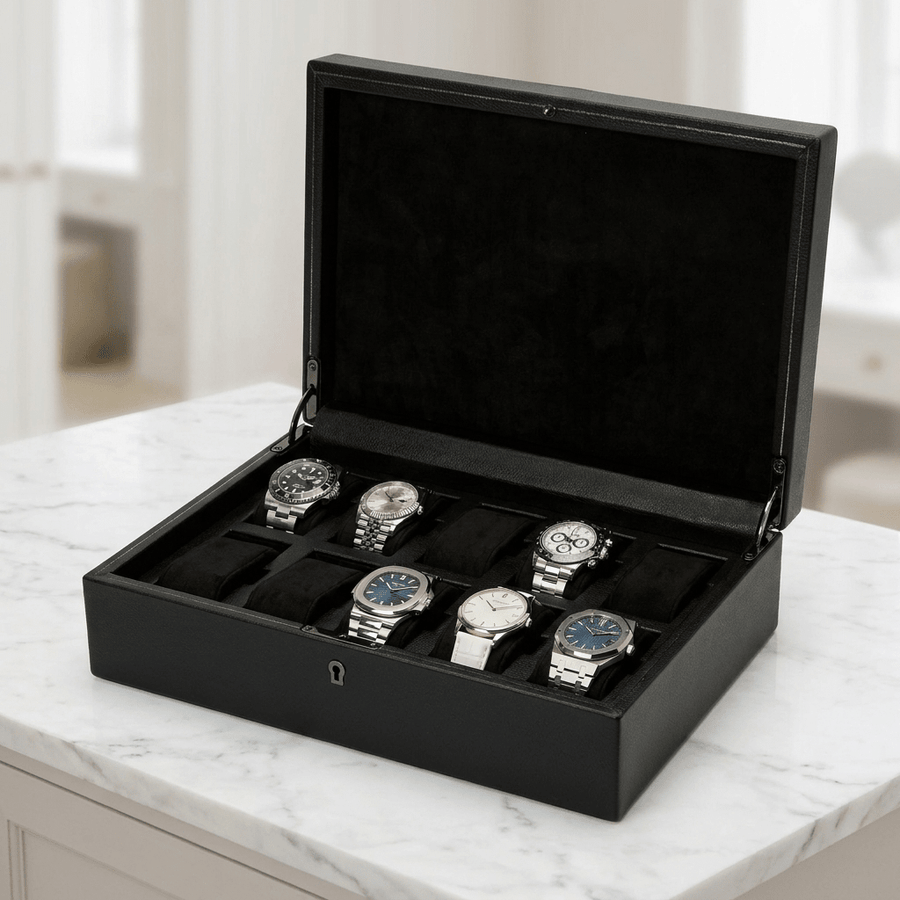 Wolf 1834 British Racing horlogedoos 10 horloges Saphire Black - open met horloges