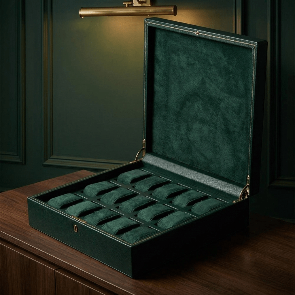 Wolf 1834 British Racing horlogedoos 15 horloges Donkergroen - interieur