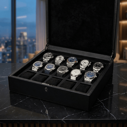Wolf 1834 British Racing horlogedoos 15 horloges Saphire Black - open met horloges