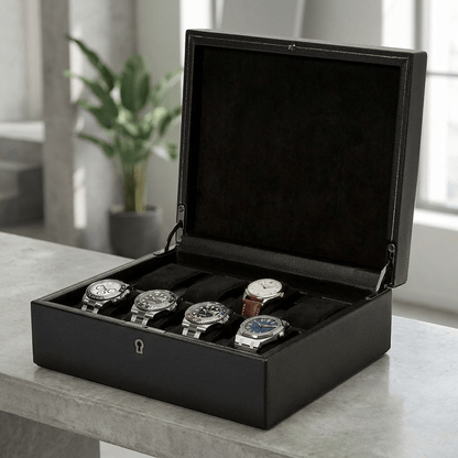 Wolf 1834 British Racing horlogedoos 8 horloges Saphire Black - open met horloges