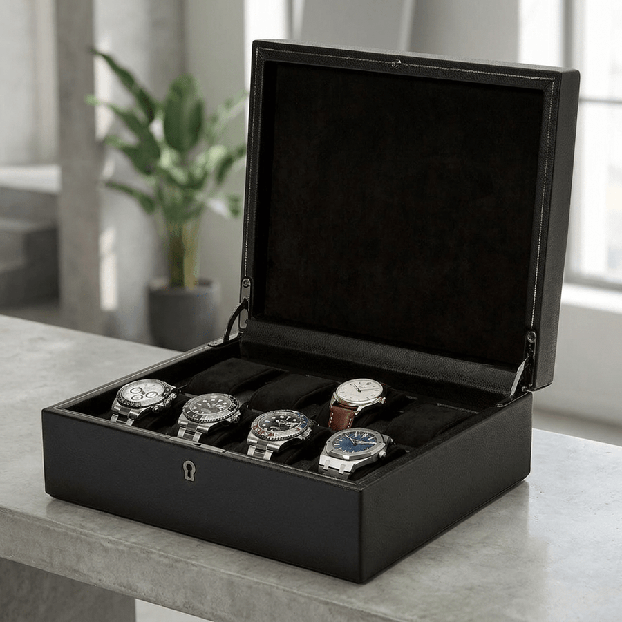 Wolf 1834 British Racing horlogedoos 8 horloges Saphire Black - open met horloges