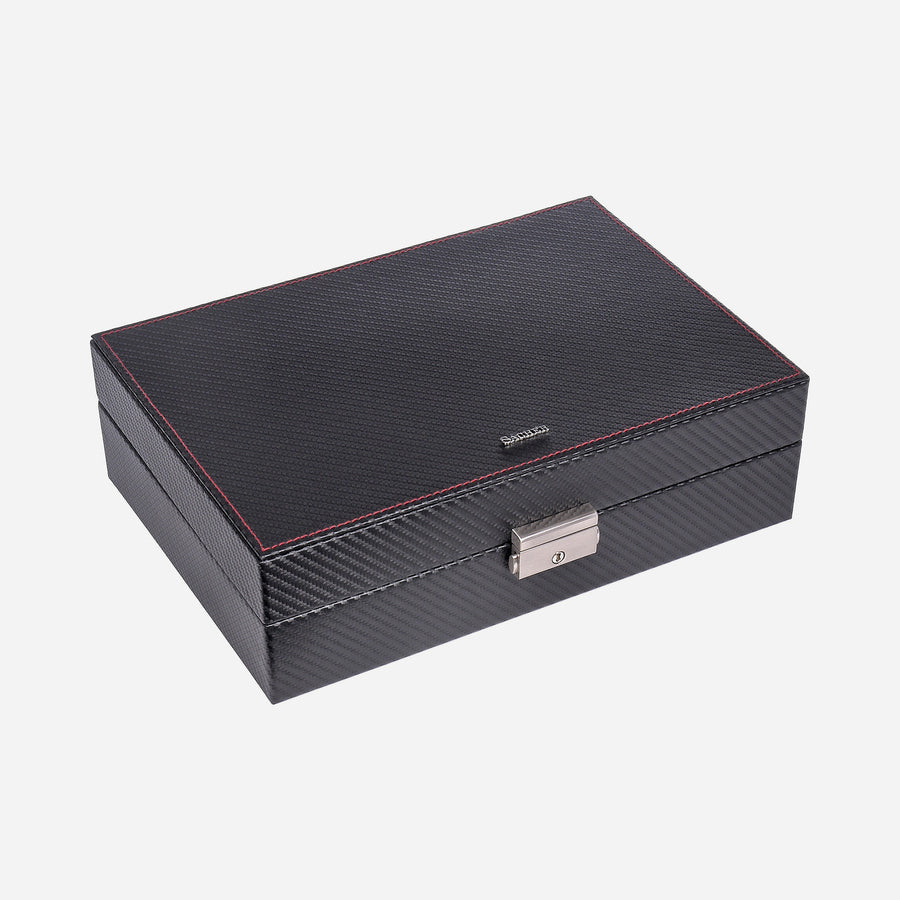 Horlogedoos Carvon 10 Horloges Sacher in carbon, gesloten