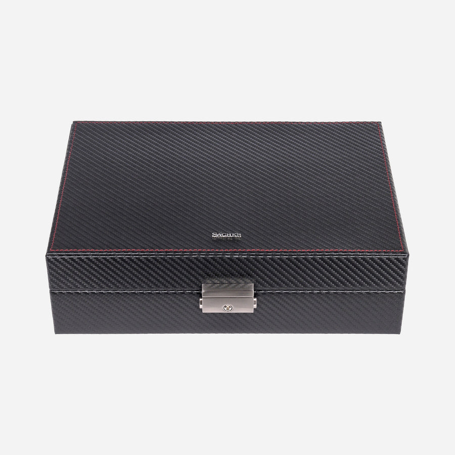 Horlogedoos Carvon 10 Horloges Sacher in carbon, gesloten recht