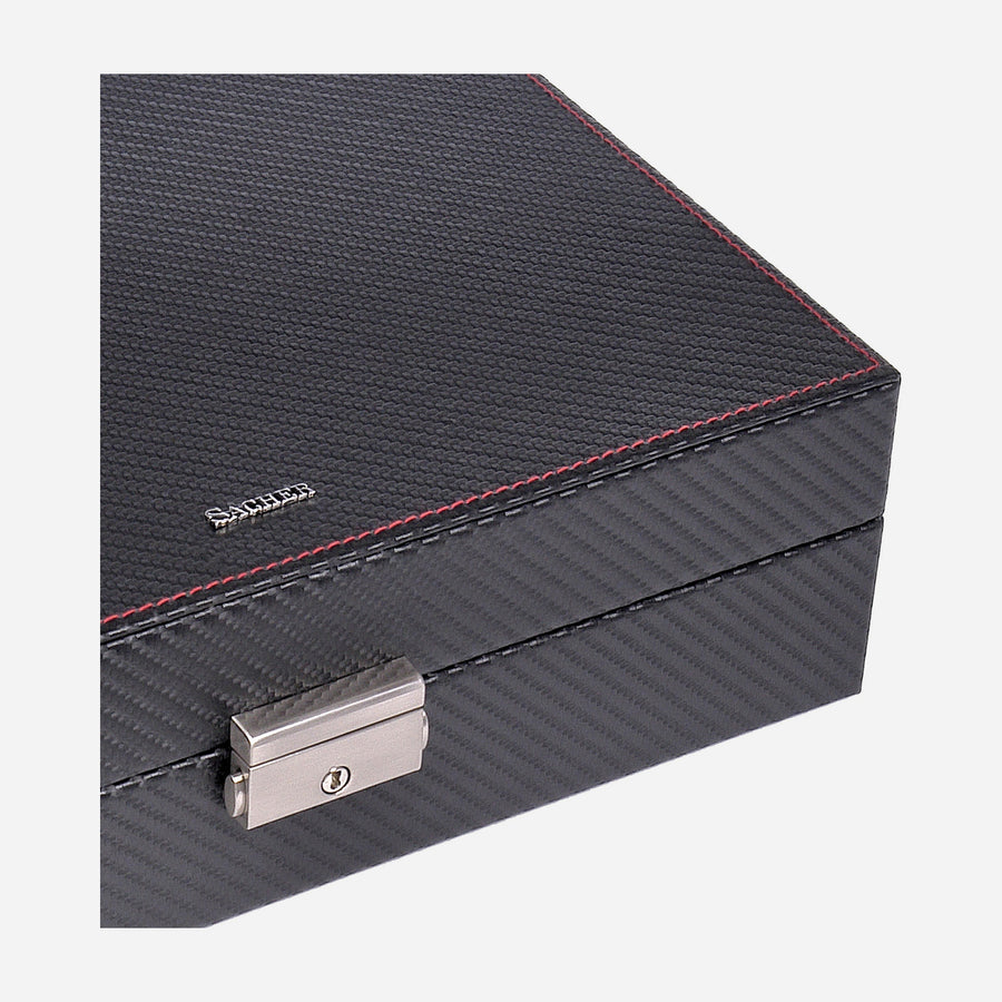 Horlogedoos Carvon 10 Horloges Sacher in carbon, detail carbonlook