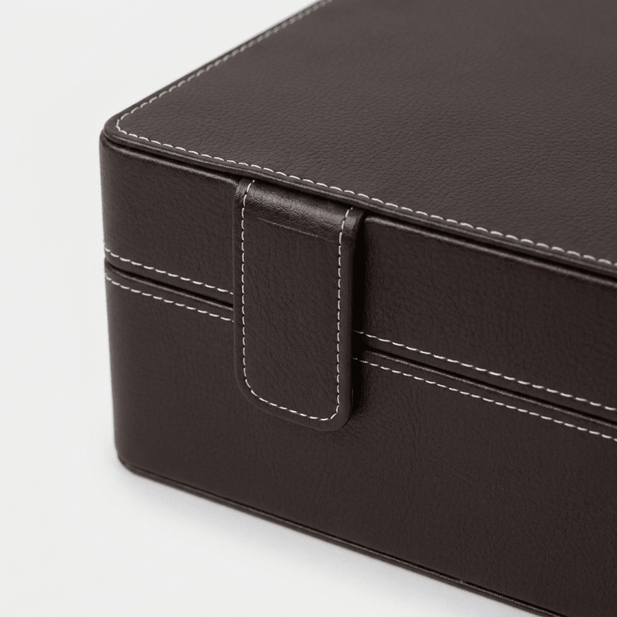 Leanschi horlogedoos 10 horloges donkerbruin stiksel detail
