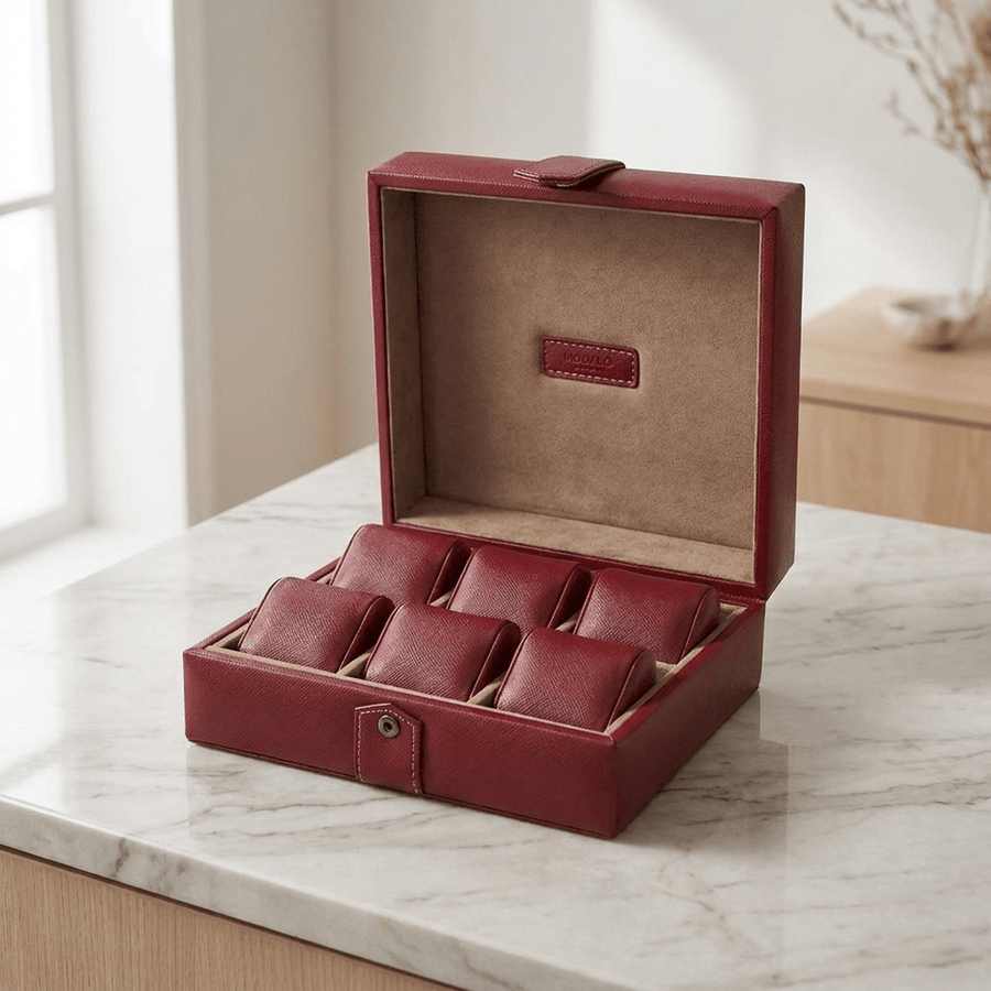 Modalo Gallante horlogedoos 6 horloges Bordeaux rood open-zonder-horloges