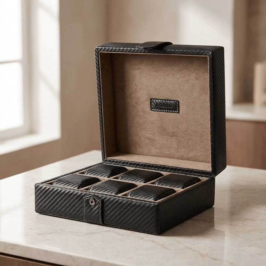 Modalo Gallante horlogedoos 6 horloges Carbon open-zonder-horloges