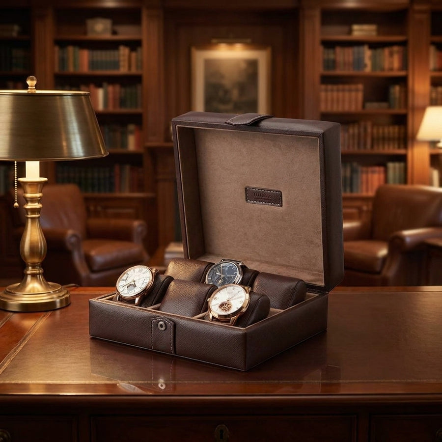 Modalo Gallante horlogedoos 6 horloges Dark Brown open-met-horloges