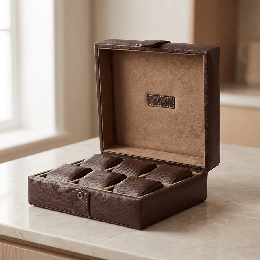 Modalo Gallante horlogedoos 6 horloges Dark Brown open-zonder-horloges