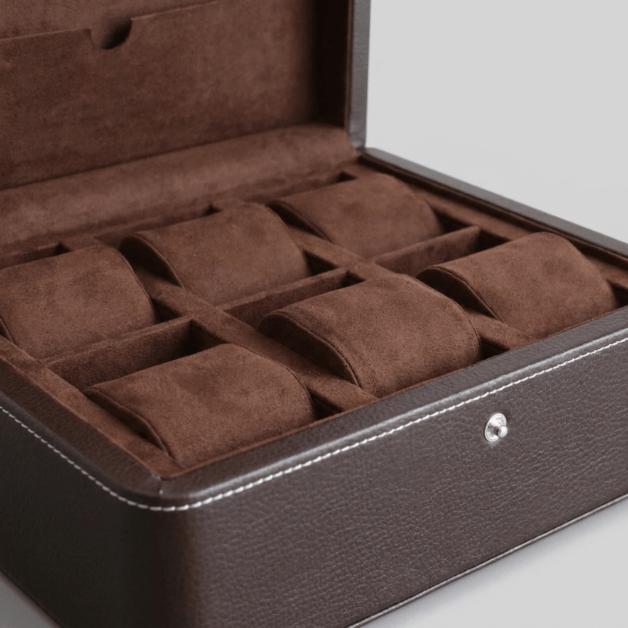 Leanschi horlogedoos 6 horloges Dark Brown interieur detail