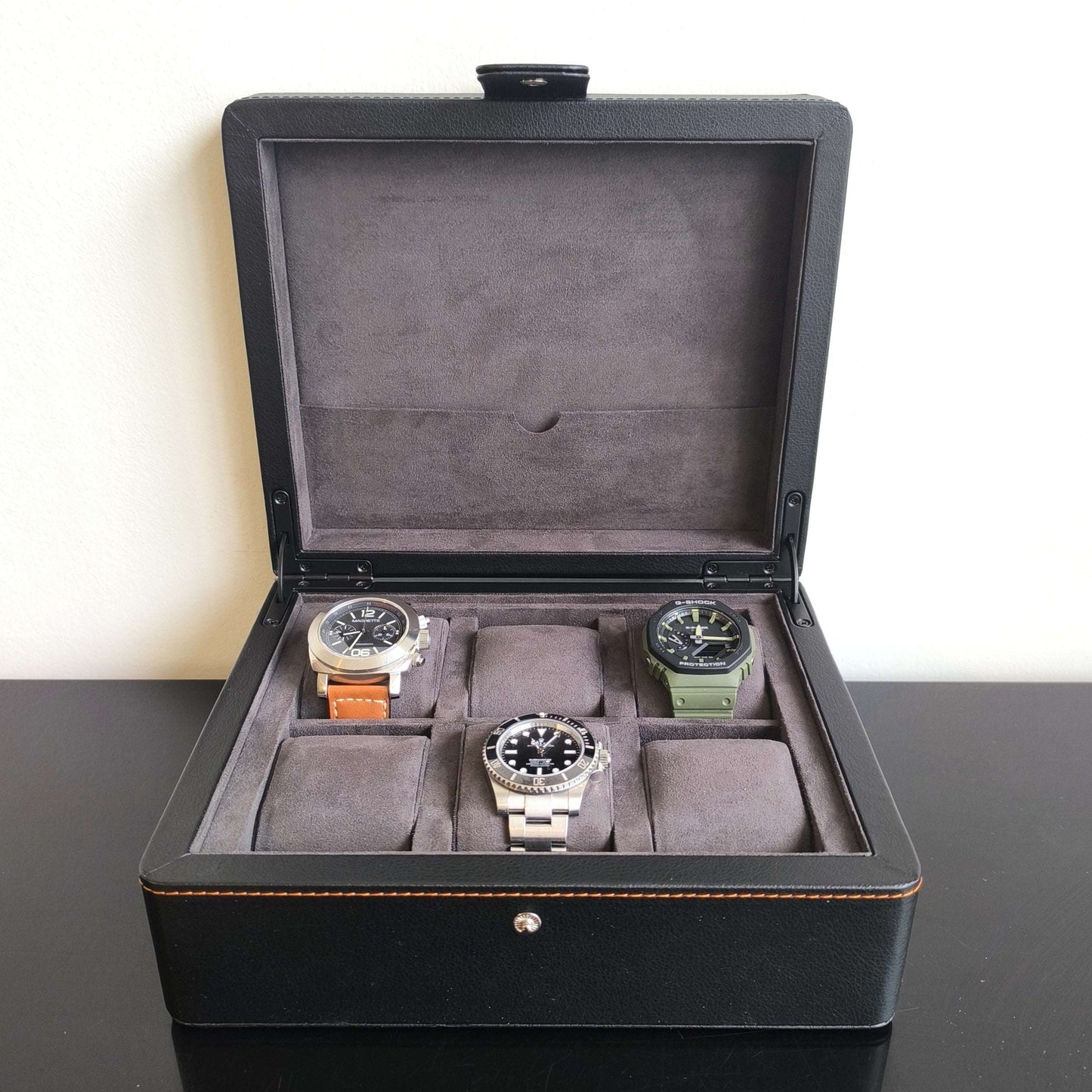 Horlogedoos leder/velours 6 Horloges Leanschi